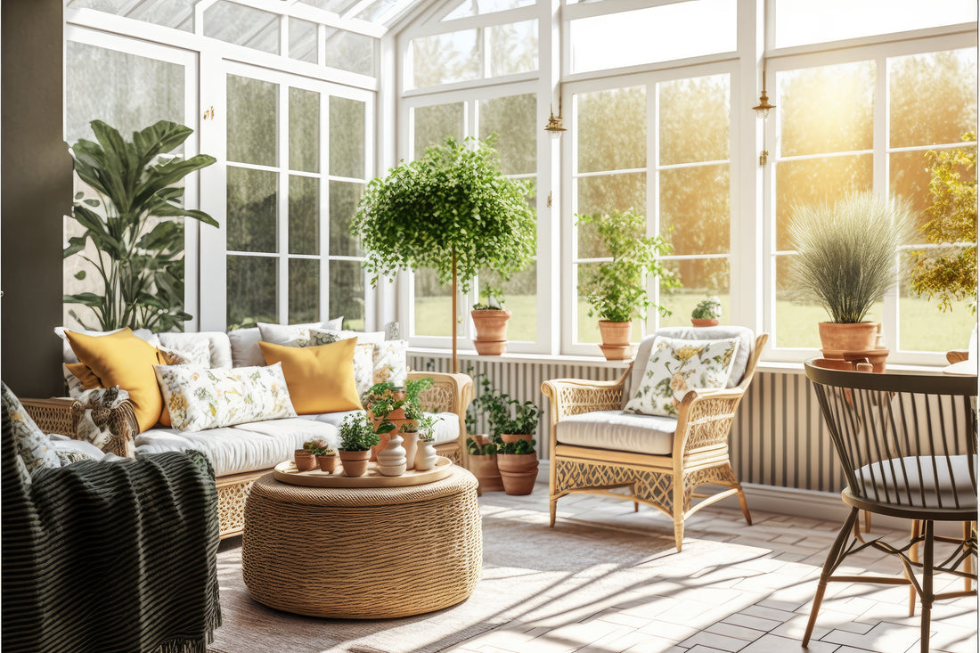 Sunroom Off Home Main Living Room With Houseplants & Lots Of Natural Light